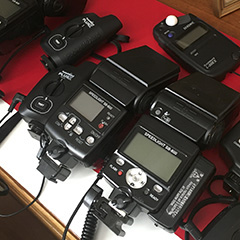 Speedlights, PocketWizard triggers, light meter
